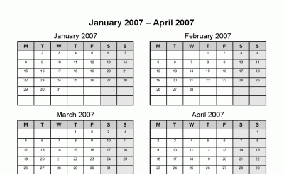 Print Month Calendar on Print 2007 Calendar   Three Pages  4 Months   Page    Ask The
