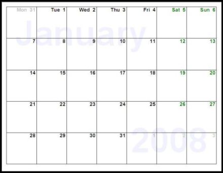 Free Monthly Calendar on Print 2008 Calendar   Twelve Pages  Monthly    Ask The Econsultant