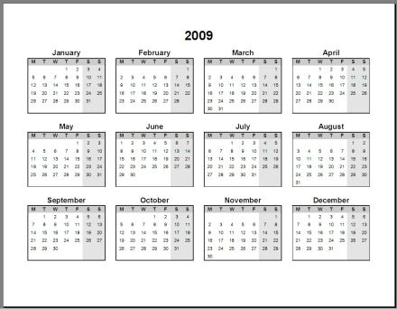 2009 calendar pdf