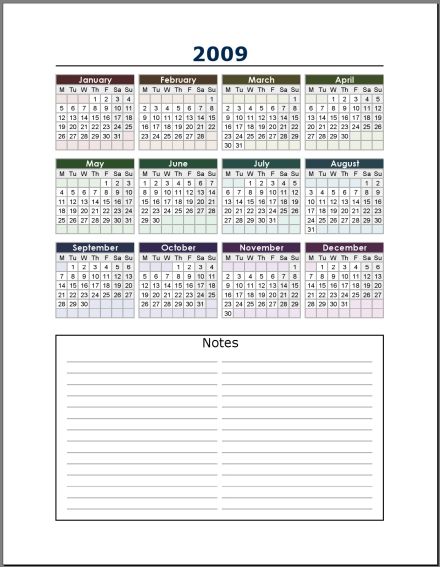 free calendars. 2009 1 Page Calendar with