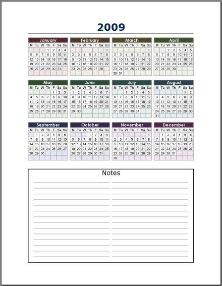2009 1 Page Calendar with free calendars. 2009 1 Page Calendar with