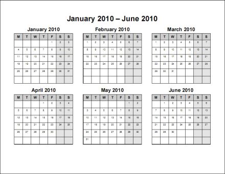 2010 Calendar Printable on Print 2010 Calendar   Two Pages  Semi Annual    Ask The Econsultant