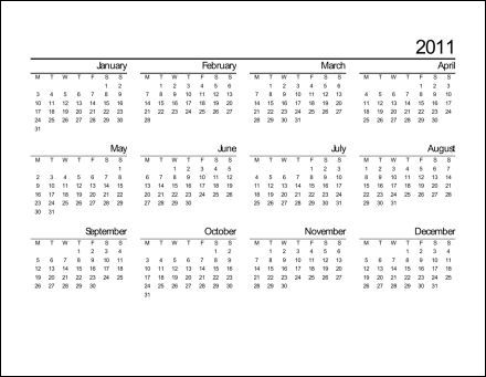 One Page Calendar 2011 Pdf