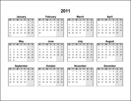 Free Printable 2011 Calendar on Print 2011 Calendar   Single Page  Annual    Ask The Econsultant