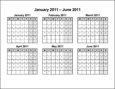 print 2011 calendar two pages semi annual ask the six months calendar