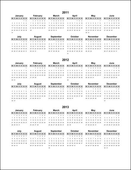 One Page Calendar 2011 Pdf